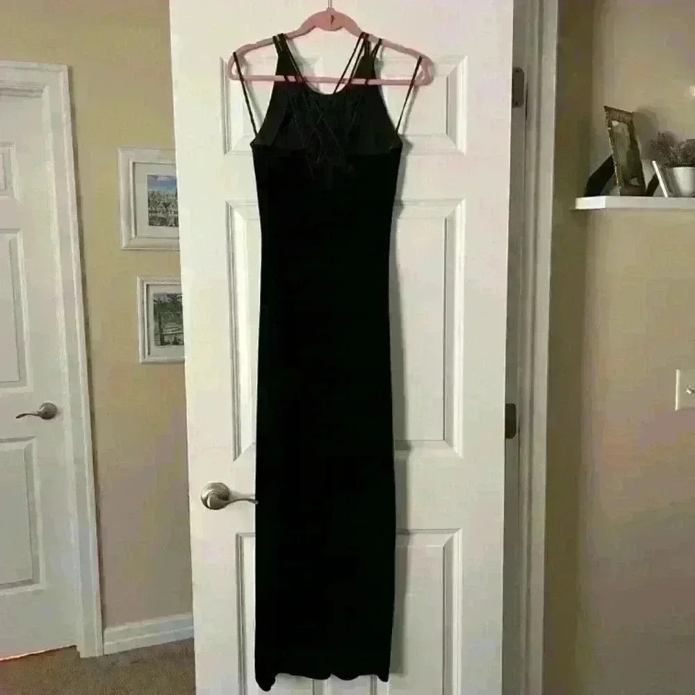 Vintage Onyx Nite Black Velvet Rhinestone Cocktail Evening Dress - Picture 3 of 11